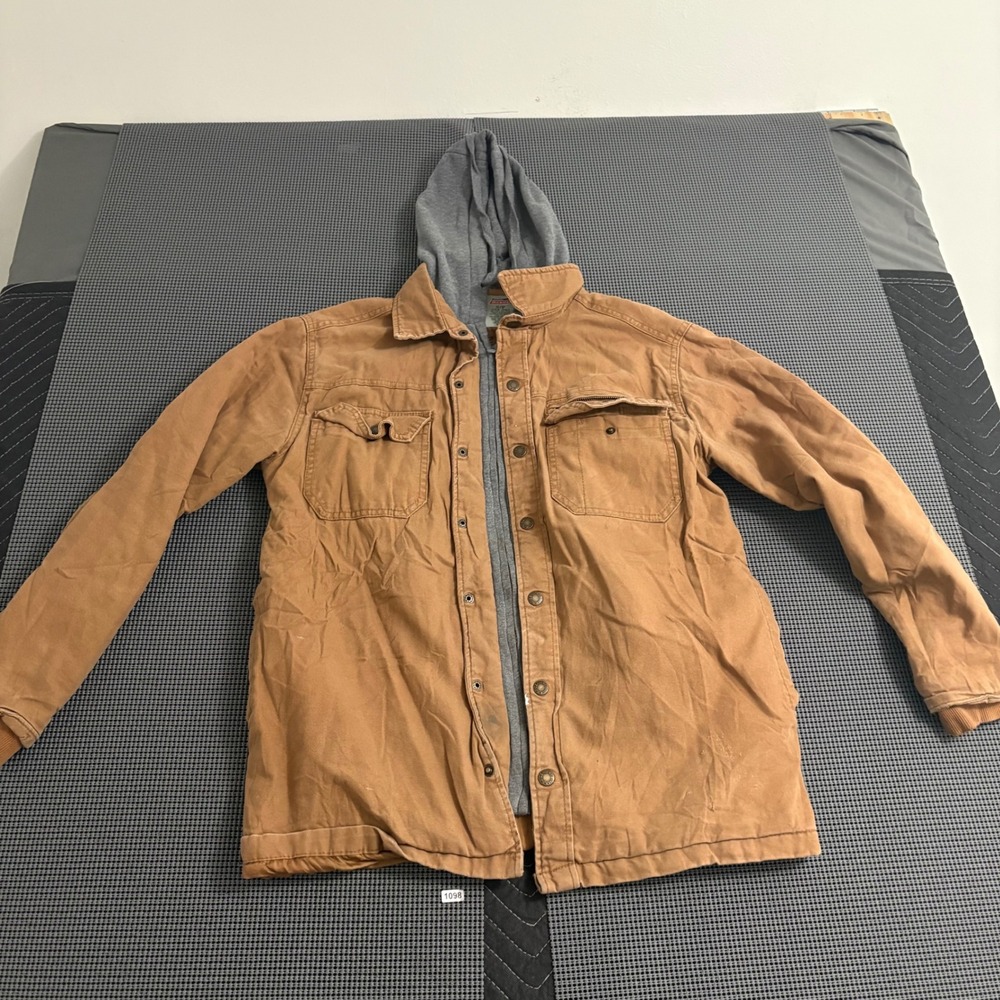 Dickies Mens Brown Canvas Hoodedโ Shirt Jacket Quilted Lined Work Coat Small